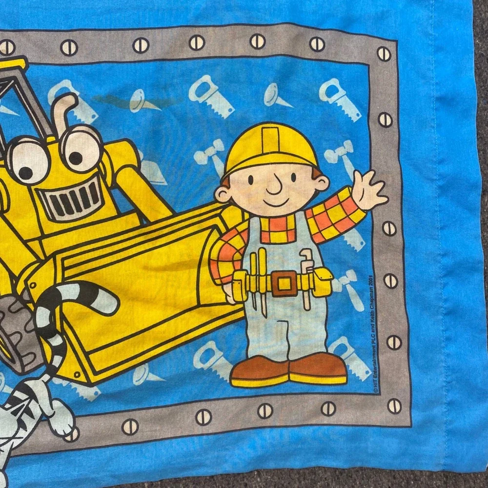 Bob the Builder Pillowcase Standard Kids Blue‎ Vintage 2001 Scoop Pilchard Cat